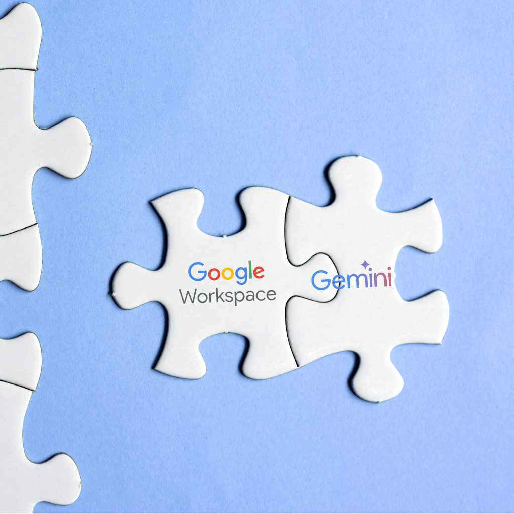 Two puzzle pieces showing the Google Workspace and Gemini AI logos.